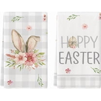 Happy Easter Bunny Flower Kitchen Dish Towels, 18 x 26 Inch Seasonal Spring Easter Rabbit Ultra Absorbent Drying Cloth Tea Towels for Cooking Baking Set of 2