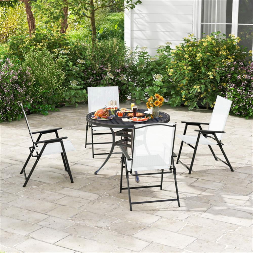 Topcobe 2 Pieces Patio Folding Chairs with Armrests for Deck Garden Yard, Outdoor Patio Furniture for Garden Backyard Pool Deck-White