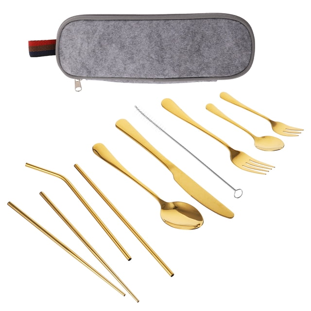 Shisuyan 9pcs/set Outdoor Portable Cutlery Set Picnic Stainless Steel Cutlery Set