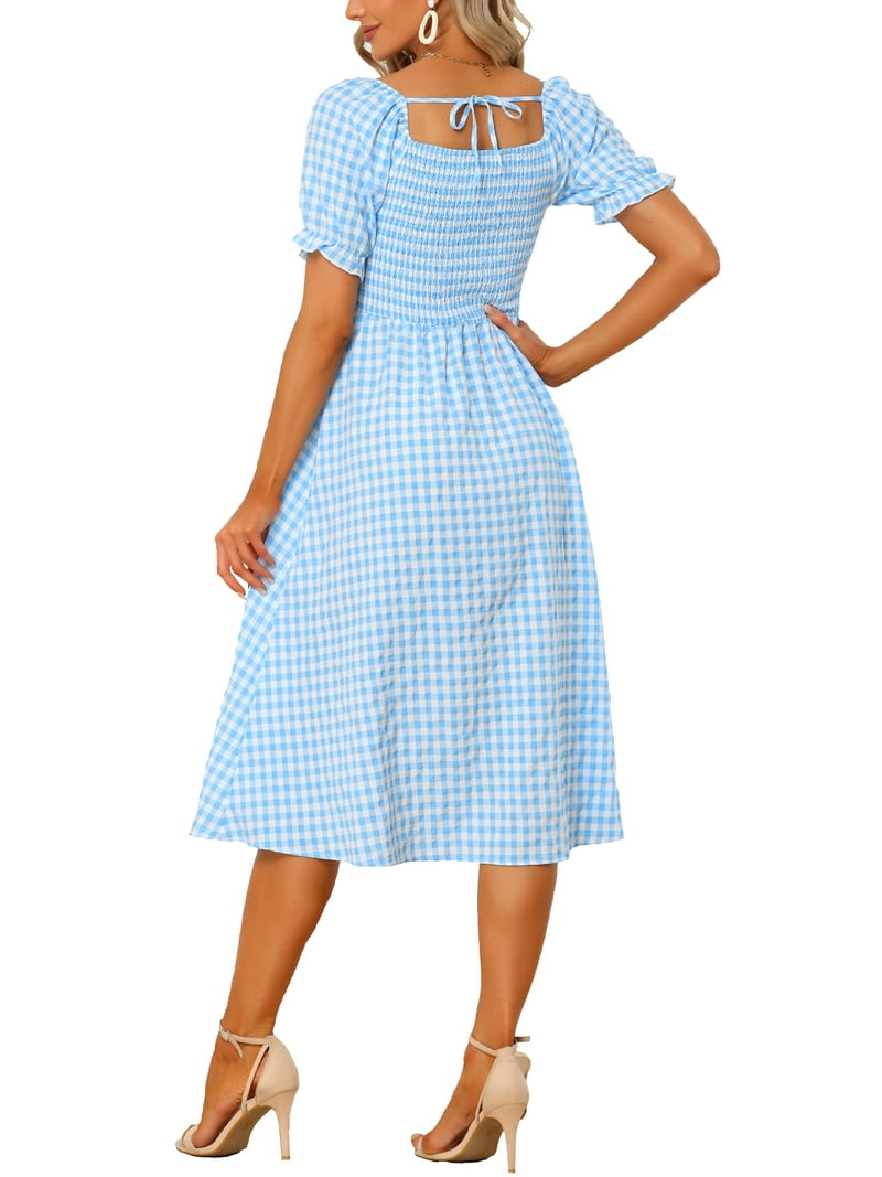 knee length dresses for ladies Diane blue gingham midi dress main image 0