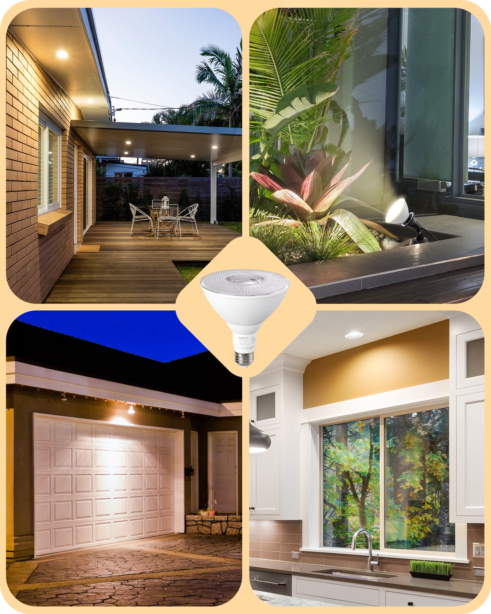 EDISHINE 4 Pack LED PAR38 Outdoor Flood Light Bulbs, 18W (120W Equivalent), 3000K Soft White Light, Dimmable Waterproof Flood Light Bulbs, E26 Base, 1800 Lumen for Yard Porch Driveway, ETL Listed