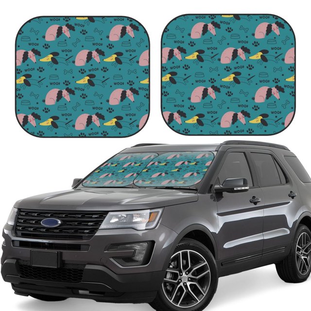 Balery Dachshund Dog Parasol para parabrisas de coche de 2 piezas | Parasol plegable para parabrisas delantero de coche para la mayoría de sedanes-Small