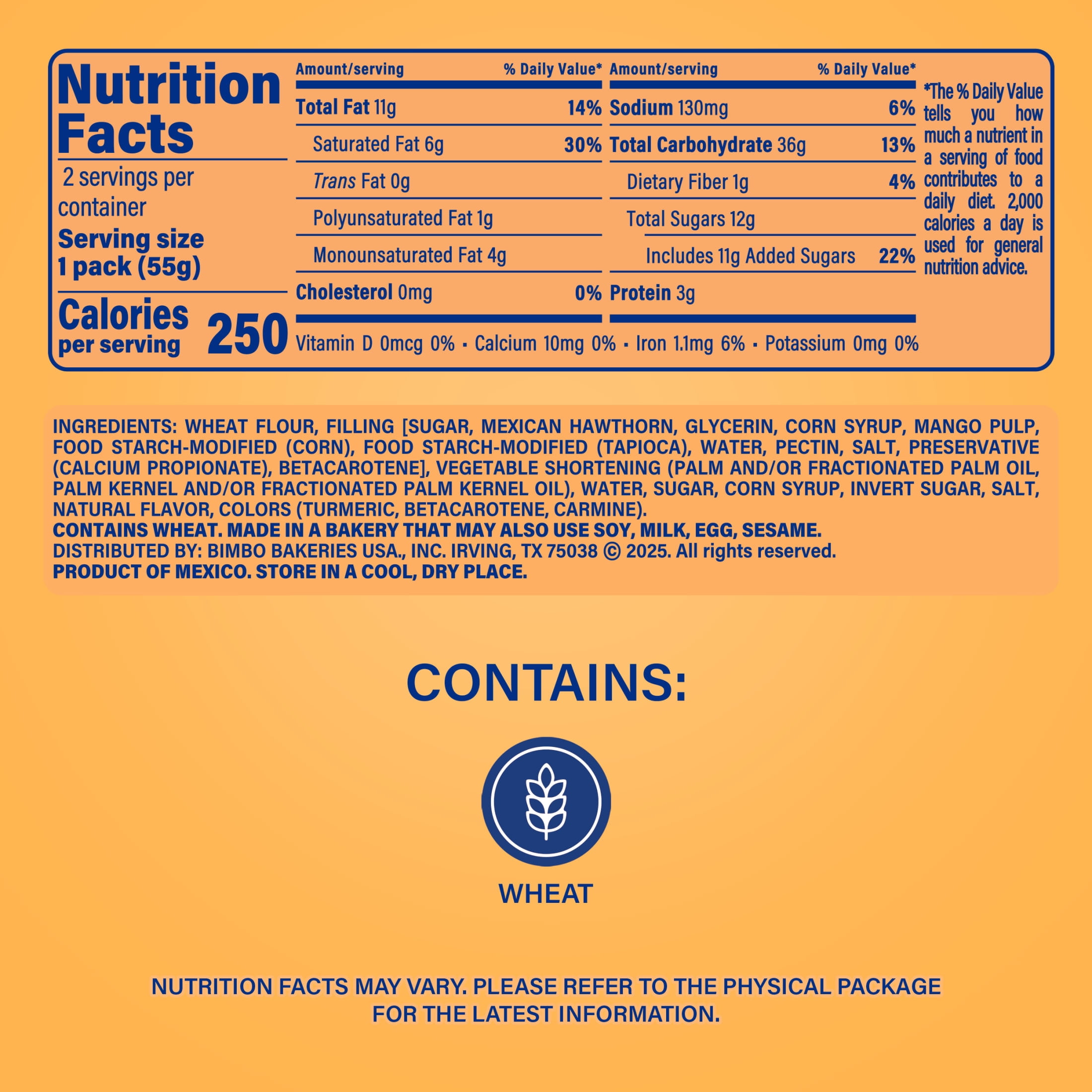 Marinela Barritas Mango Smoothie Filled Cookies, 4 count, Mango Cookie Bars, 3.88 oz Bag