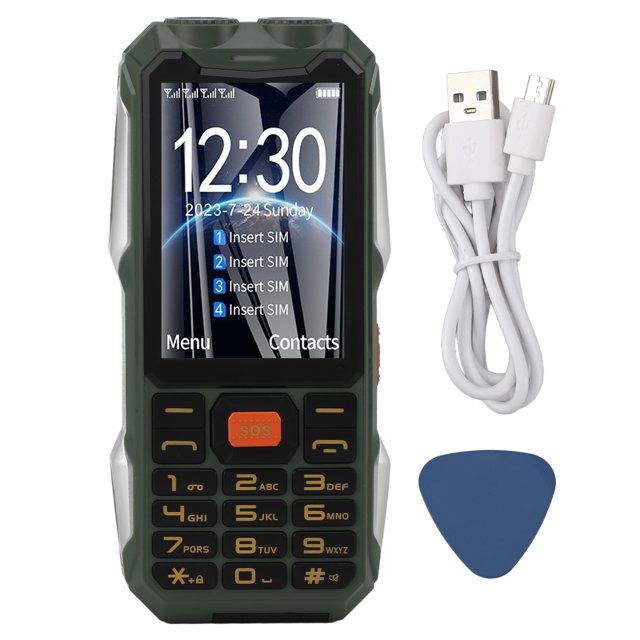 Teléfono móvil para personas mayores con cuatro tarjetas, cuatro botones grandes en espera, teléfono celular con sonido fuerte y pantalla de 4,0 pulgadas para personas mayores, color verde