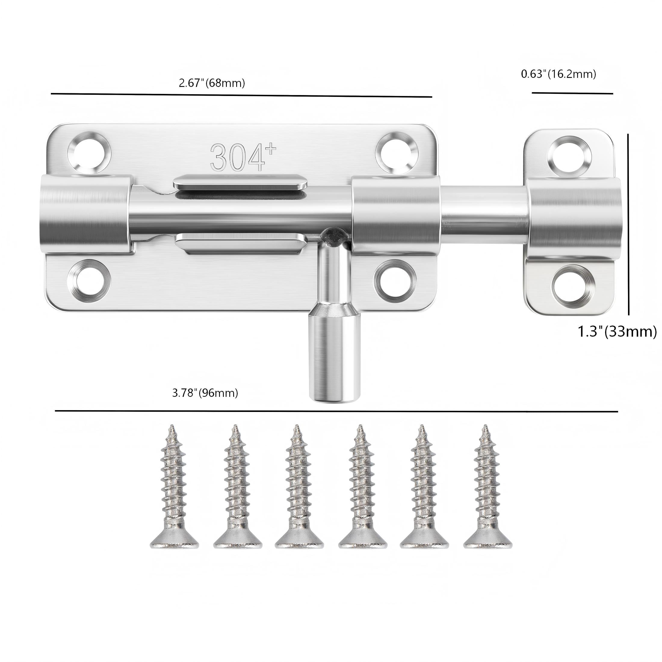 4 Inch Stainless Steel Door Security Slide Latch with Solid Bolt and DIY Installation