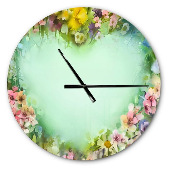Designart 'Vintage Flowers with Heart Shape ' Modern wall clock