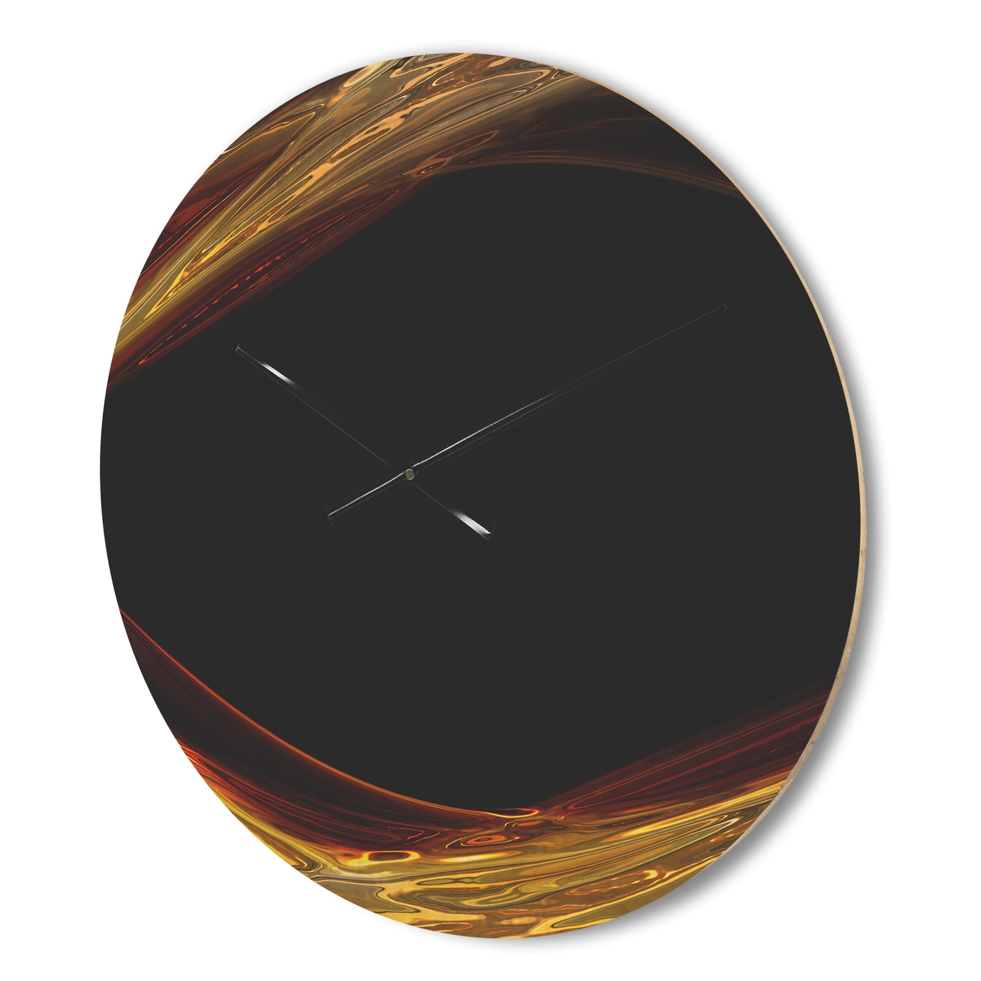 Designart 'Red Golden Waves in Black ' Modern Wood Wall Clock