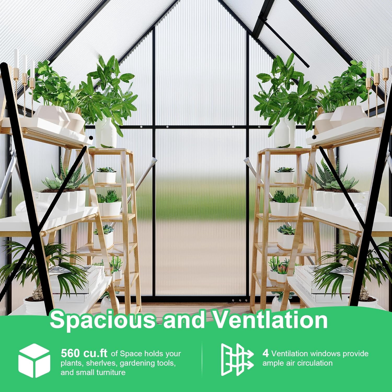 6' x 4'Aluminum Framed Polycarbonate Greenhouse,Heavy Duty Walk-in Garden Greenhouse with Roof Vent,Quick Setup