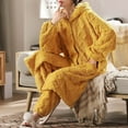 thumbnail image 5 of Jinhomg Winter Flannel Sleepwear for Women 2 Piece Thick Warm Pajamas Sets Soft Cozy Long Length Button Down Hooded Cardigan and Pants 90 off Clearance Sale Yellow M, 5 of 10