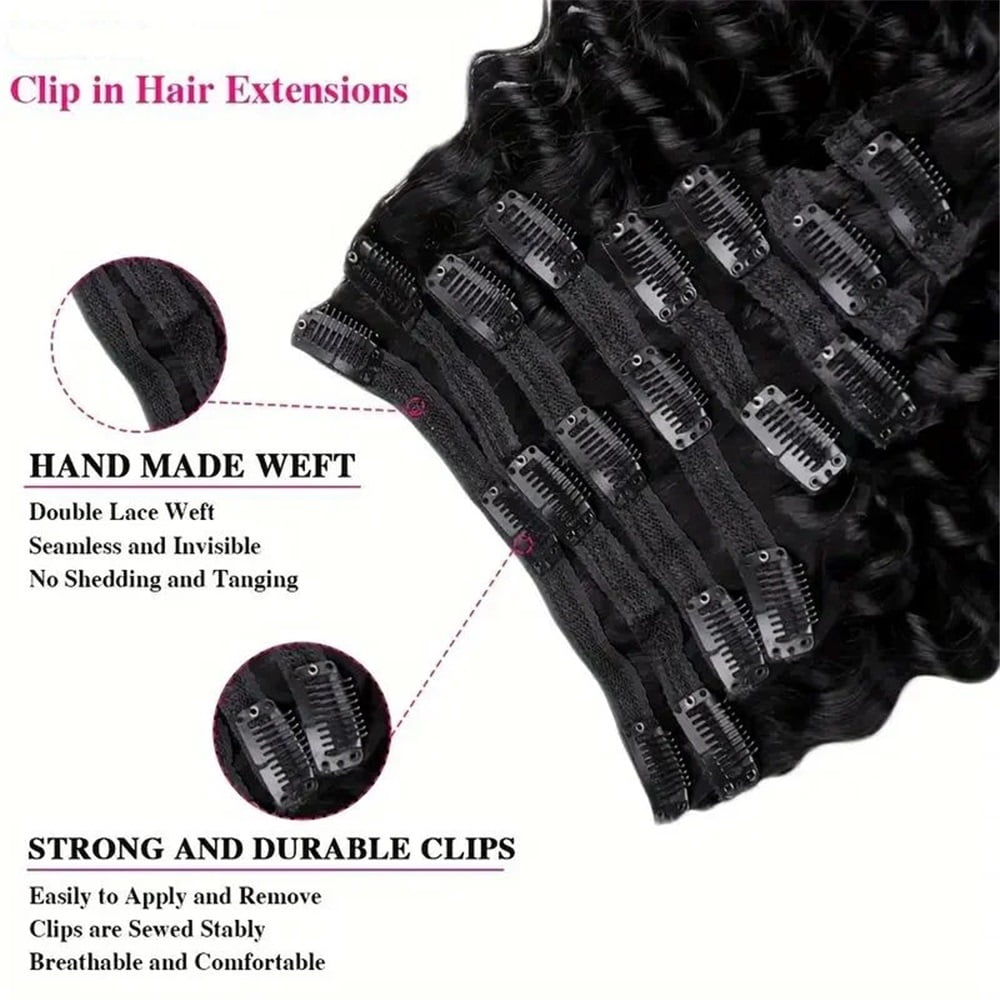 Deep Wave Clip ins Human Hair Extensions Cuticle Aligned Real Hair Curly Thick to Ends with 120g/set 18 Clips