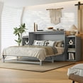 thumbnail image 2 of Newest Storage Queen Size Murphy Bed with Drawers and Shelves, Modern Space-Saving Wall Bed Cabinet,Light Gray, 2 of 17