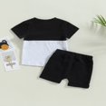 thumbnail image 4 of Toddler Boys Summer Outfit Sets Short Sleeve Contrast Color Tops + Baby Boys Solid Color Drawstring Shorts Set Black 0-6 Months, 4 of 8