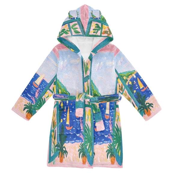 FORMRS Niños Bathrobe Unisex Hooded Robe Soft Plush Pajamas Sleepwear, Size 2-3T, Green Seaside