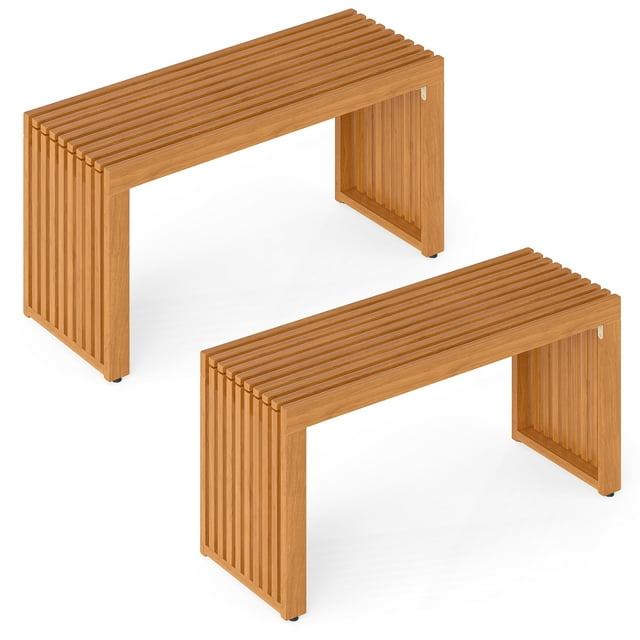 Gymax 2 PCS 36 Inch Patio Bench All-Slat Acacia Wood Loveseat for 2 People 800 lbs Capacity