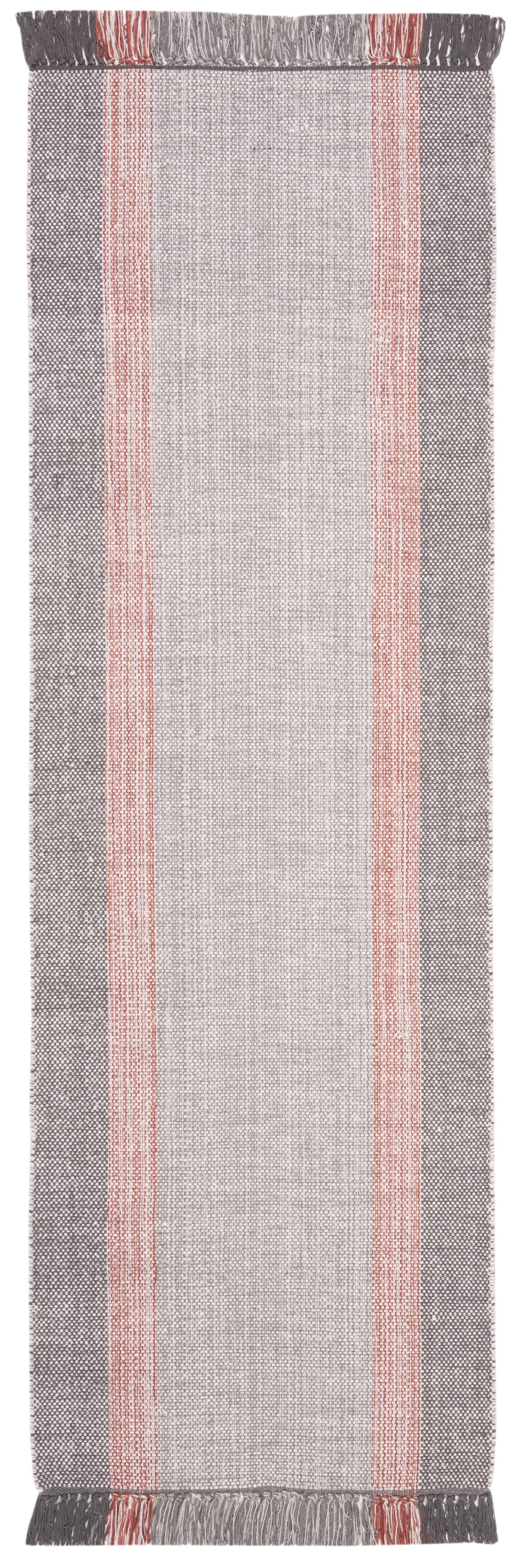 SAFAVIEH Montauk Sharlene Solid Striped Cotton Runner Rug, Terracotta/Grey, 2'3" x 7'