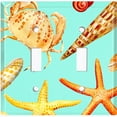 thumbnail image 2 of Metal Light Switch Wall Plate Outlet Cover (Colorful Ocean Crab Star Fish Sea Shell Teal - Double Toggle), 2 of 2