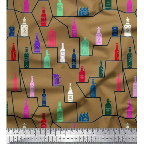 Soimoi Cotton Duck Fabric Beer Cane,Glass & Bottle Bar Print Fabric by The Yard 42 Inch Wide