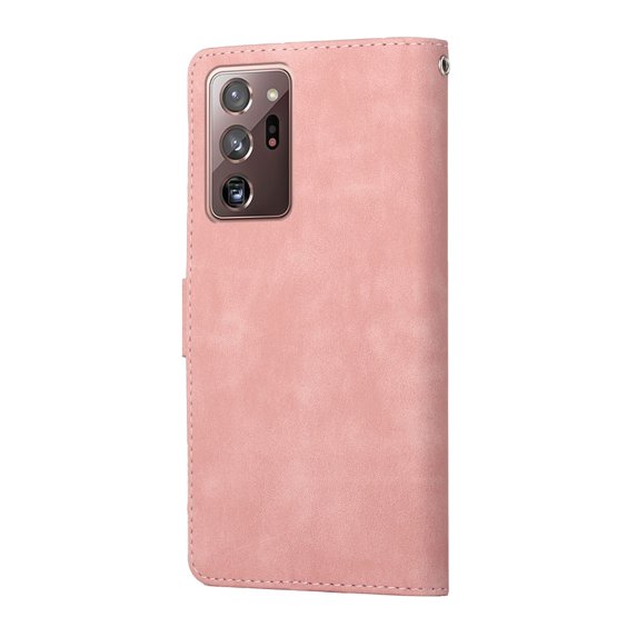 Luxury PU Wallet Stand Case Compatible For Samsung Galaxy Note 20 Ultra,360 Protection Shockproof Magnetic Kickstand Stylish Classic Card Pocket Cover For Samsung Galaxy Note 20 Ultra,Pink