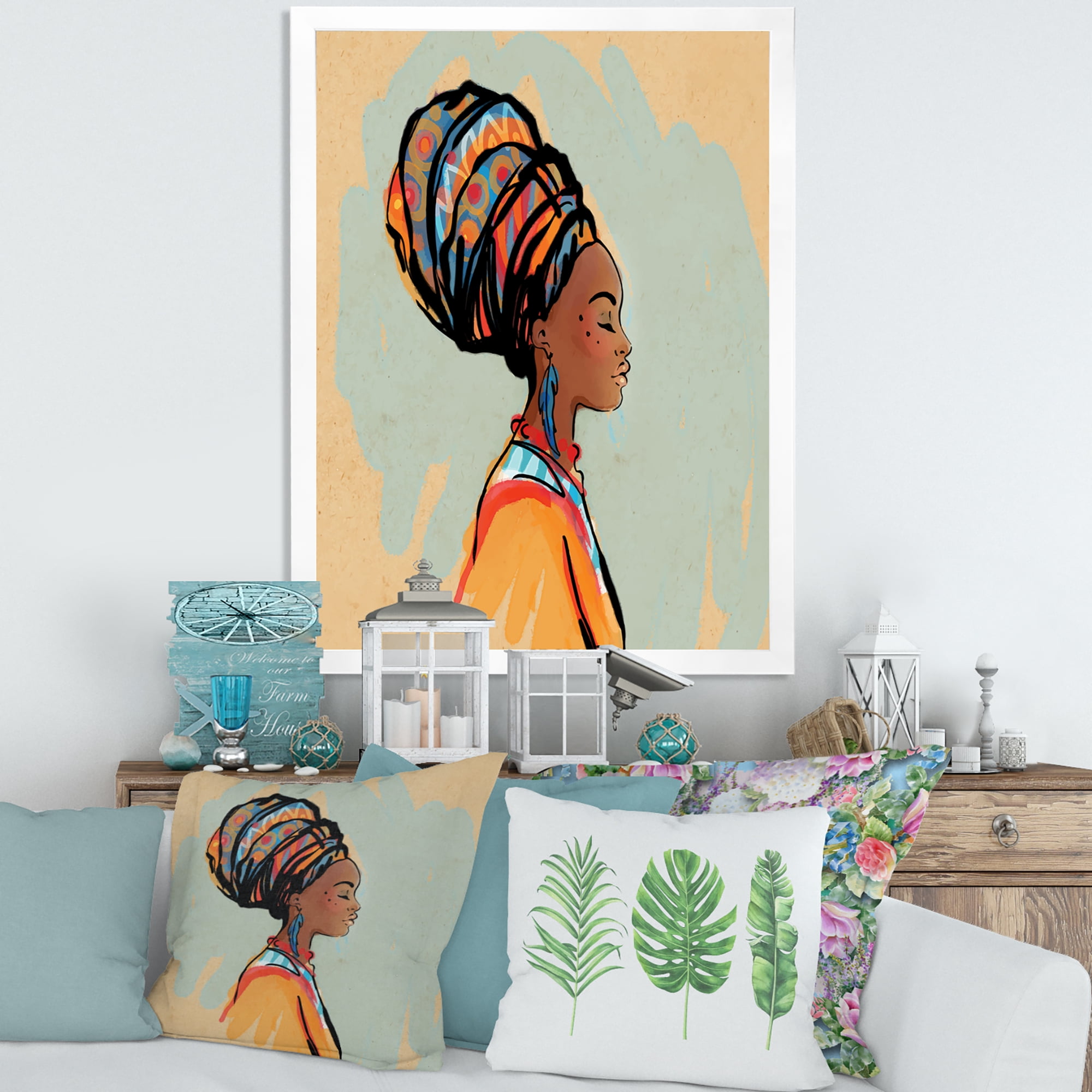 Designart 'Portrait of African American Woman With Turban III' Modern Framed Art Print
