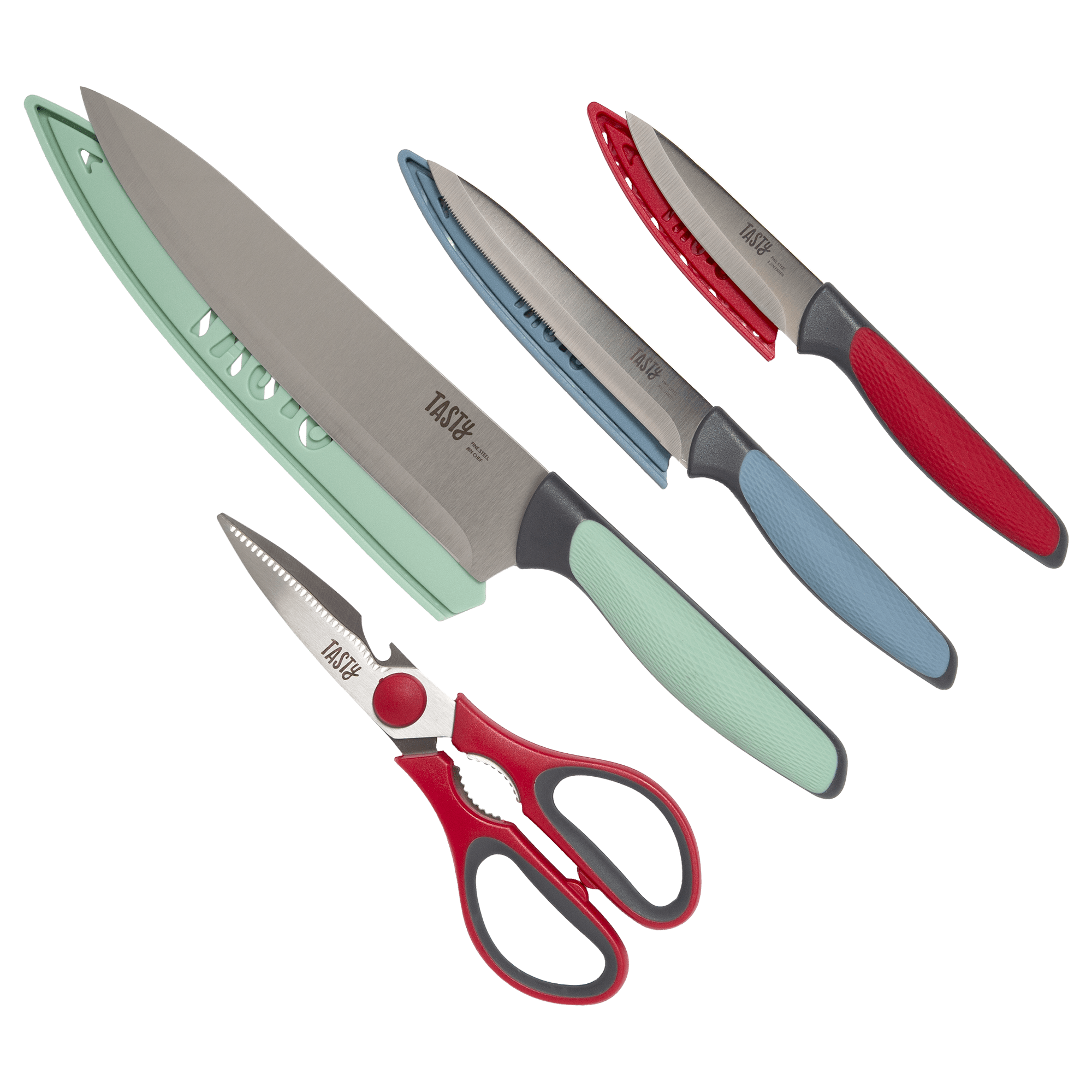 Tasty 4 Piece Cutlery Knife Set with Shears, Stainless Steel, Multicolor