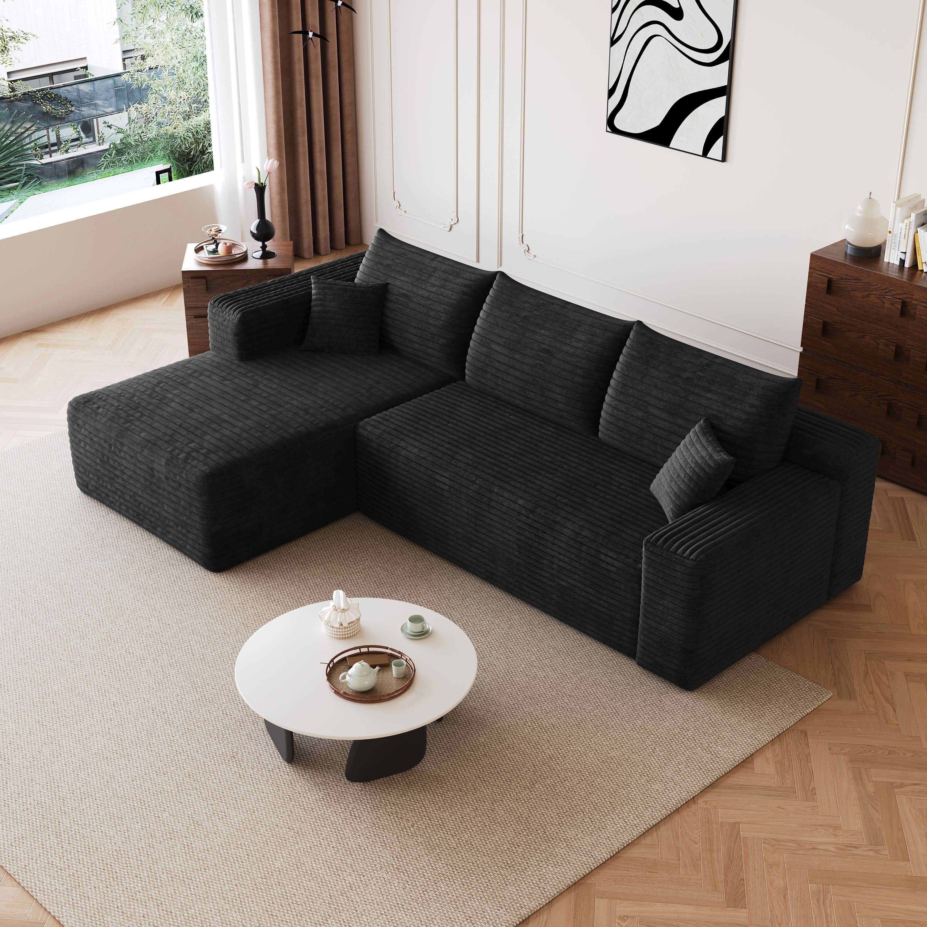 MAYEERTY 95 Inch L‑Shaped Cloud Sectional Sofa, Modern Minimalist Deep‑Seat Corner Couch, Plush Corduroy Upholstered Reversible Sofa, No‑Assembly Required for Living Room Bedroom Apartment
