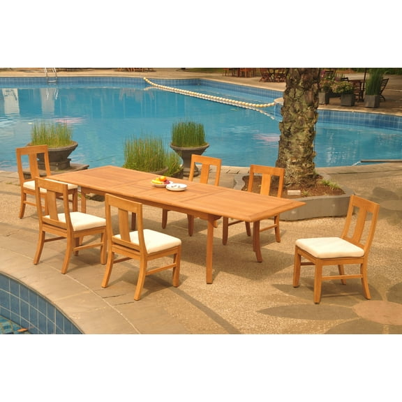 Grade-A Teak Dining Set: 6 Seater 7 Pc: 118" Double Extension Rectangle Table And 6 Osborne Armless Chairs Outdoor Patio WholesaleTeak #WMDSWVm