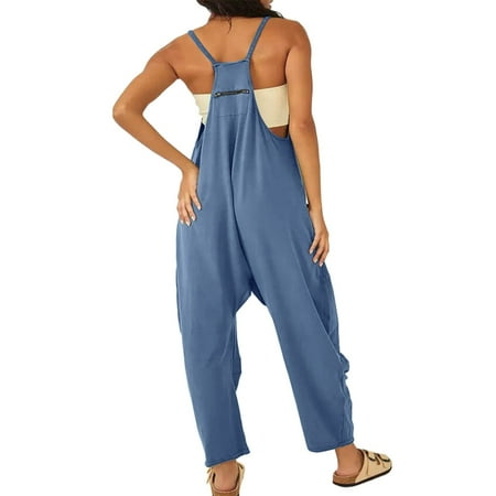 MITCOWBOY Body Suit  Women s Casual Sleeveless Jumpsuits V Neck Spaghetti Strap Overalls Long Pants Romper with Two Pockets  Long Sleeve Bodysuit  Overalls Women  Navy 5Xl (clearance)
