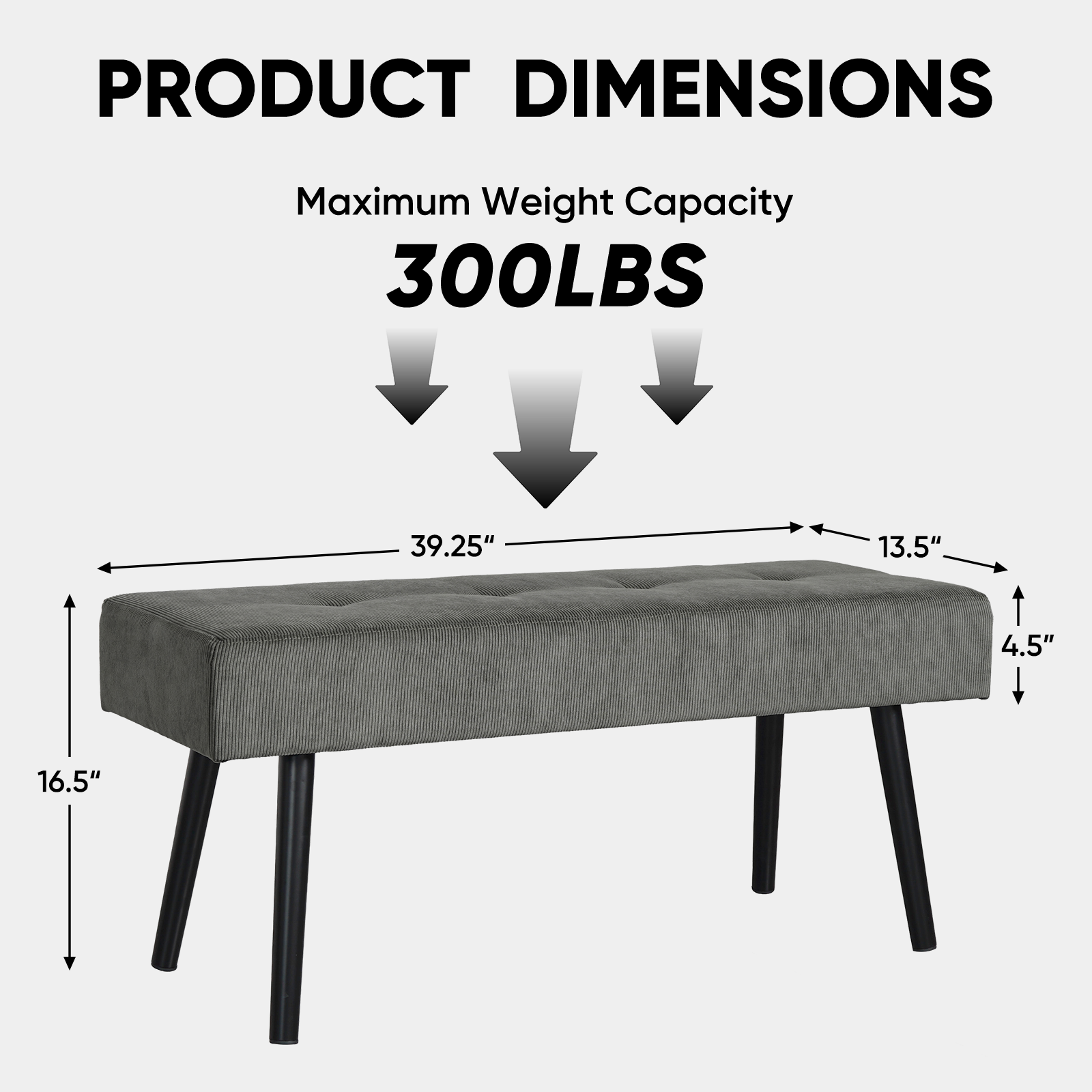 KirKasa Modern Entryway Bench, Corduroy Seat, Gray photo 7