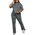 thumbnail image 4 of Aomice Women 2 Piece Lounge Outfits Short Sleeve Top and Flare Pants Sets Tracksuit Gray XL, 4 of 5