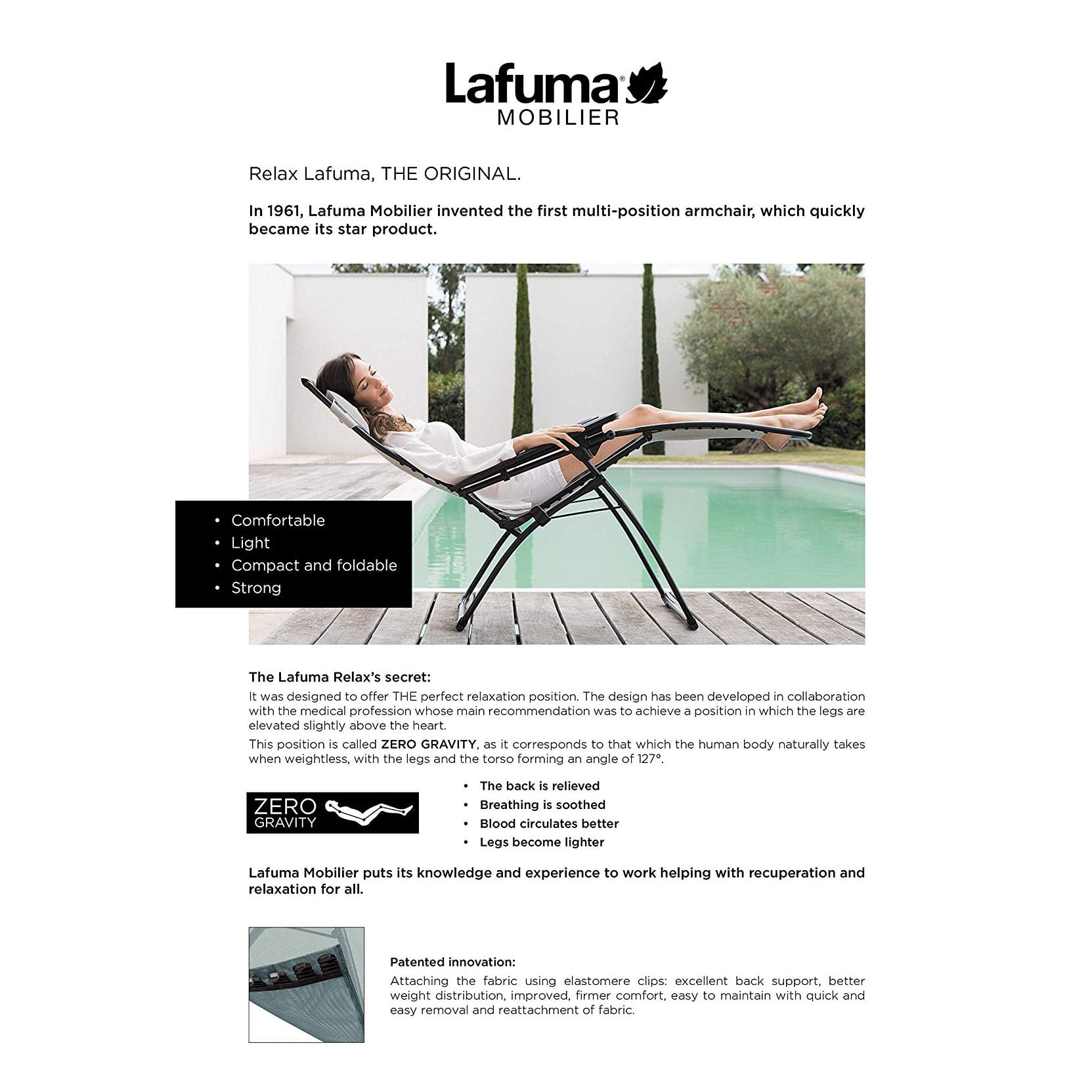 Bordeaux Lafuma Futura Air Comfort Zero Gravity Intérieur/Extérieur Fauteuil Inclinable 