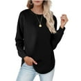 thumbnail image 2 of tklpehg Womens Long Sleeve Tops Trendy Graphic Tees Lightweight Crewneck Long Sleeve Tops Leisure Spring Tops Loose Fit Blouse Solid Color Pullover Tops #A02-Black M, 2 of 7
