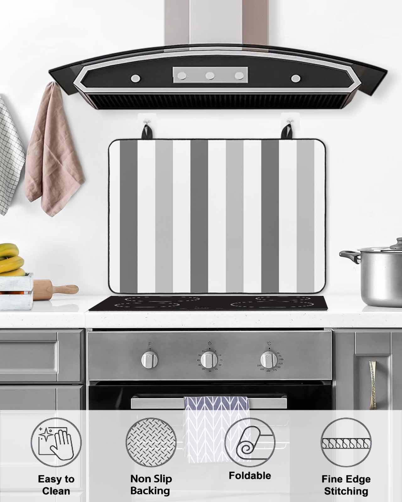 nqOlkjepod Large Induction Cooktop Protector Mat 24"x21", Grey Striped Stove Top Covers for Electric Stove, Geometric Ombre Vertical Stripes Minimalist Stove Burner Cover Mats, Glass Top Stove Cover