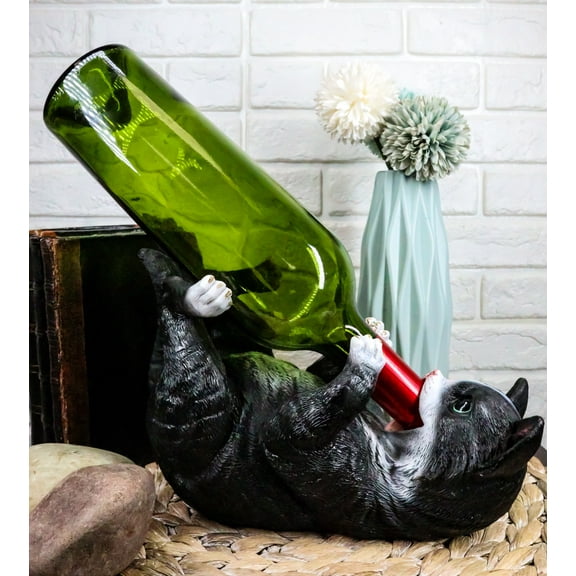 Ebros Feline Black and White Tuxedo Cat Wine Bottle Holder Caddy Figurine
