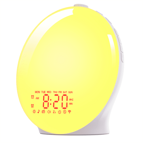 EBQOSK K8 Full-Screen Wake-Up Lamp Sunrise Alarm Clock – Sunrise Simulation, Sleep Aid, Dual Alarms & FM Radio, 7 Colors/Natural Sounds, Ideal for Kids & Heavy Sleepers