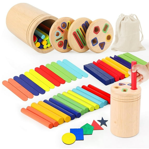 Allhall 4 in 1 Montessori Toys for 2 3 4 Year Old, Wooden Color Sorting Toys for Toddlers 1-3, Preschool Learning Activities Fine Motor Matching Games, 18 Month Old Gifts for Kids Boys Girls