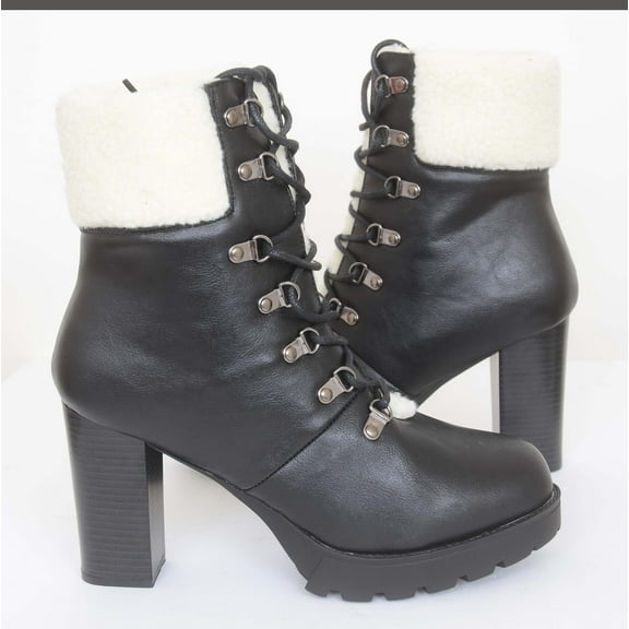 Faux Shearling Lug Sole Platform Lace Up Bootie