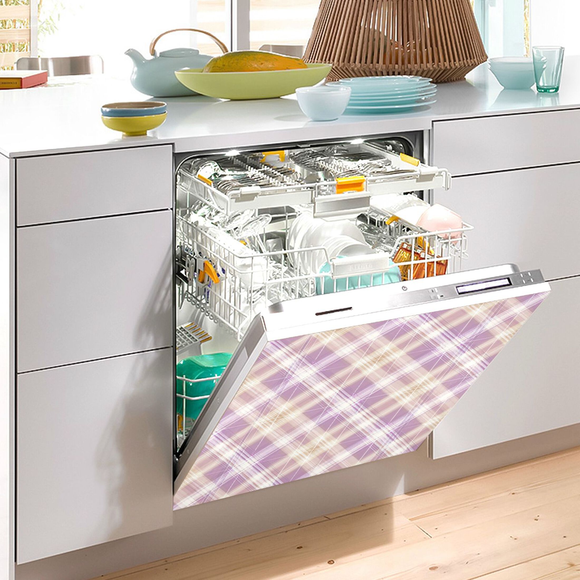 Dishwasher Magnetic Refrigerator Magnet Cover Sticker Home Decorative 23"x26" Light Pink Checkered Pattern