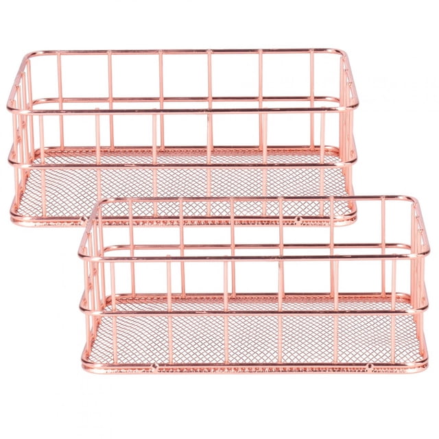 Storage Basket, Desktop Organizer, Space Saving 2PCS Rose Gold For Home S