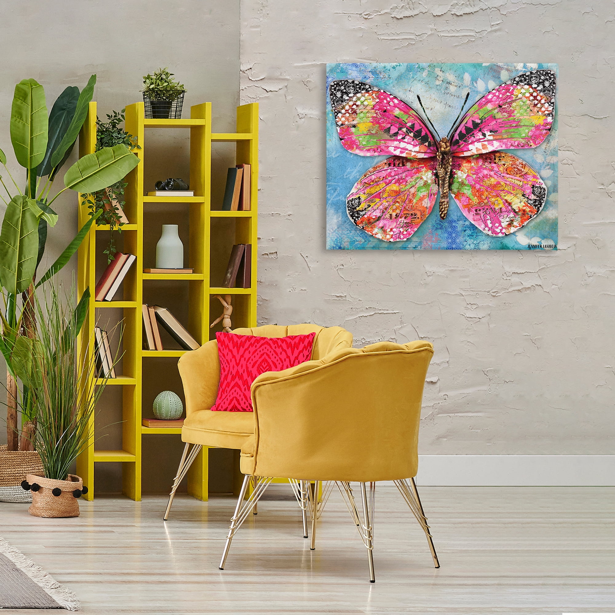 Stupell Industries Wonderland Butterfly Pattern Animals Painting Wrapped Canvas Art Print Wall Art, 40 x 30