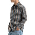 thumbnail image 4 of Men Lightweight Checkered Gingham Long Sleeve Button Front Shirt Regular Fit Stretch Lapel Collar Machine Washable Office Work Casual Outdoor Fall Wear Collection 3XL, 4 of 6