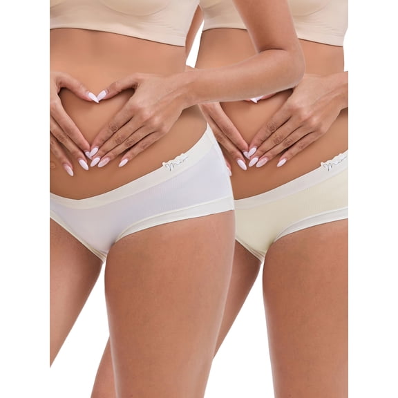 INSPIRE CHIC Women's Ice Silk Ribbed V-Shaped Low Rise Maternity Briefs Color Patchwork Pregnancy Panties 2 Packs M 1 Beige 1 White