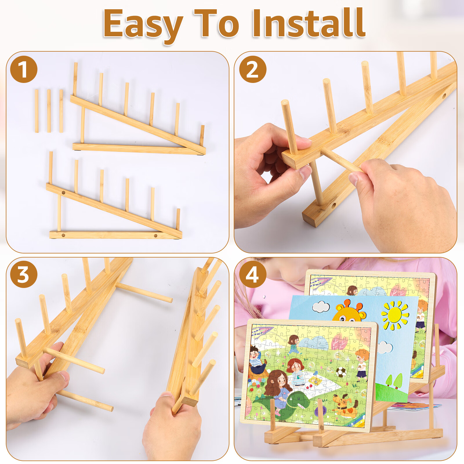 Pcapzz 3Pcs Wooden Puzzle Storage Rack Jigsaw Puzzle Holder Rack for Puzzle Easel Board Wood Puzzle Display Stand 11.8×4.5×7.4 In Puzzle Rack Organizer for Craft Collection Lover