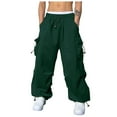thumbnail image 2 of Caqnni Men's Casual Parachute Cargo Pants Baggy Casual Pants Elastic Waist Drawstring Street Trousers with Pockets (Dark Green,S), 2 of 7