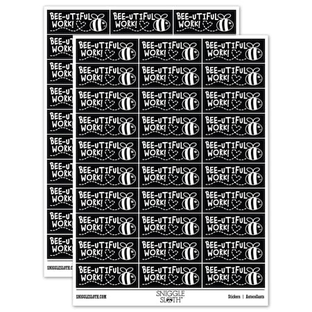 Bee-utiful Work Beautiful Bee Teacher Student School Sticker Set - Black - Gloss Finish - 1.75 Medium