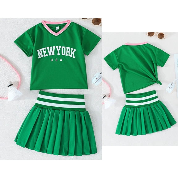 Girls 2 Piece Outfit Short Sleeve V-Neck Tee with Pleated Skirt Tennis Outfits 2-3 Years Girls Clothes