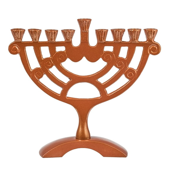 Ner Mitzvah, 7.5" Standard Size, Colored Geometric Hannukah Candle Menorah - Bronze Color