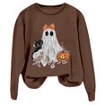 thumbnail image 5 of Women Pink Ghost Black Cat Pumpkin Graphic Crewneck Sweatshirt Cute Halloween Holiday Pullover Top, 5 of 5