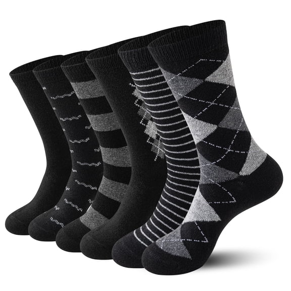 6 Pairs Merino Wool Socks for Men, Mens Black Winter Thermal Wool Dress Crew Hiking Socks