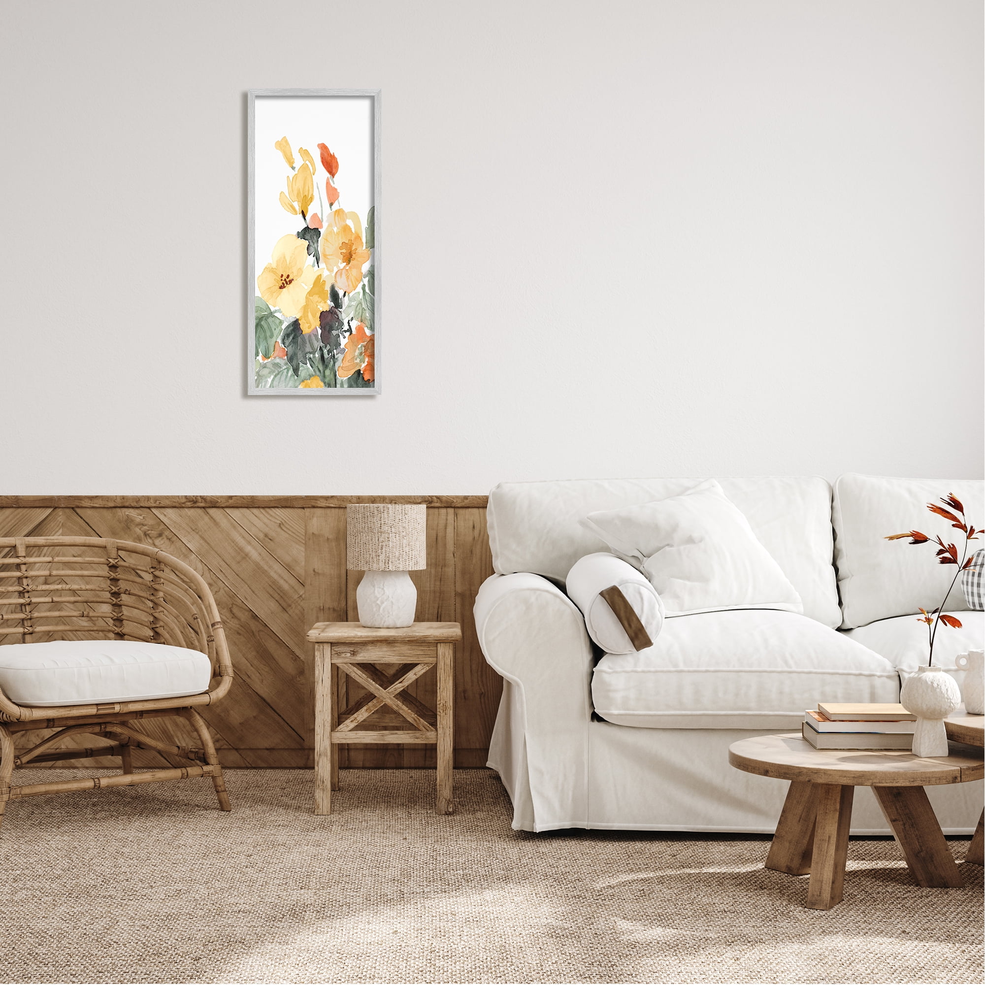 Stupell Industries Yellow Spring Blooms Botanical & Floral Painting Gray Framed Art Print Wall Art, 13 x 30