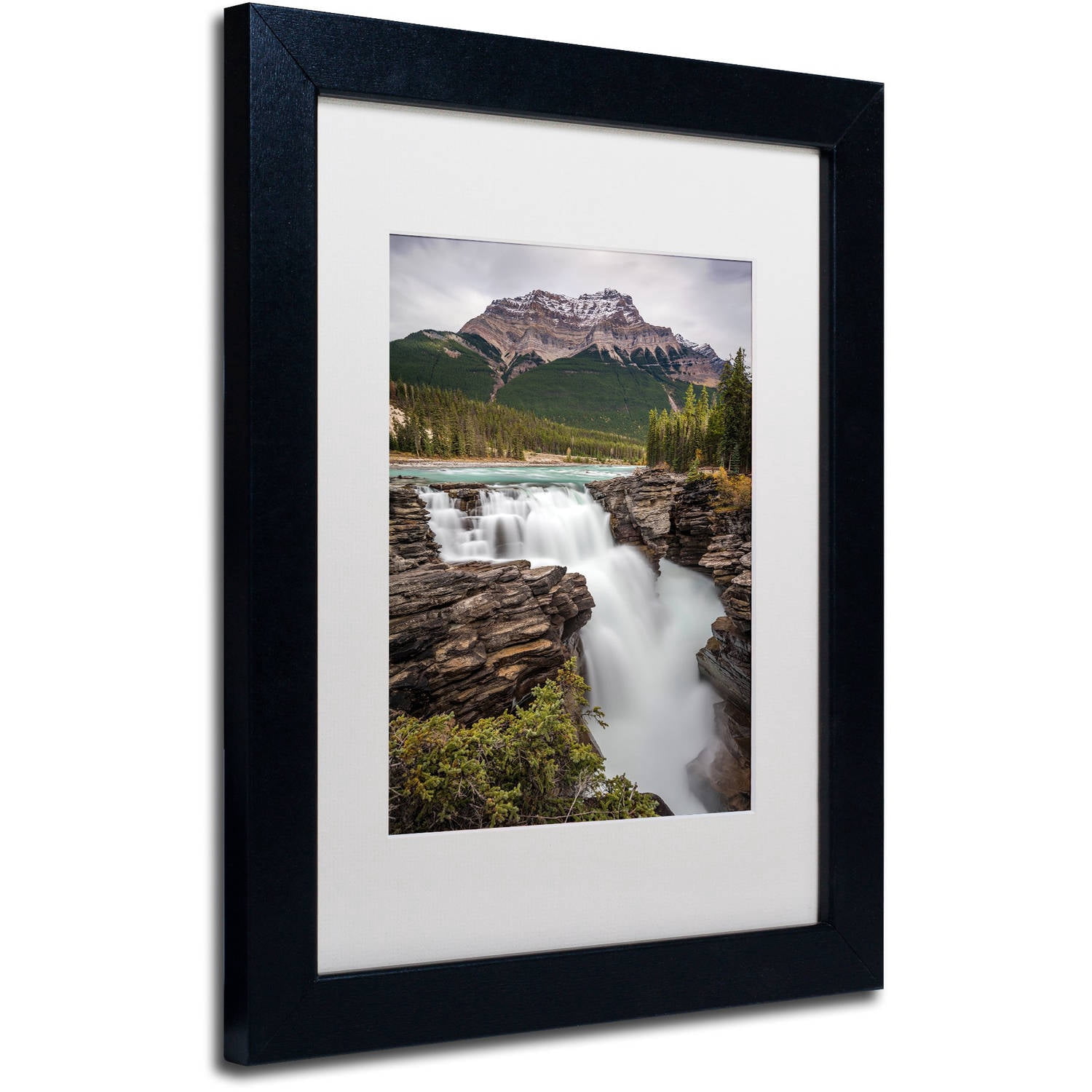 Trademark Fine Art 'Athabasca Falls' Canvas Art by Pierre Leclerc, White Matte, Black Frame